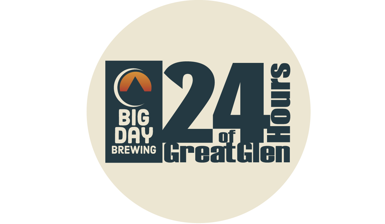 BigDay24HOGG Logo_Circle Logo with text 'Big Day Brewing 24 Hours of Great Glen' in bold, stylized font.
